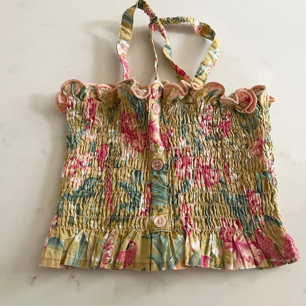 Louise Misha Malika Patchouli Floral Smocked Tank Embroidered Shorts Set 4Y